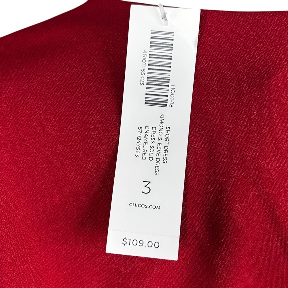 NEW Chico's Kimono Sleeve Dress Sz 3 16-18 Red Closet Essential Minimalist - Picture 8 of 14